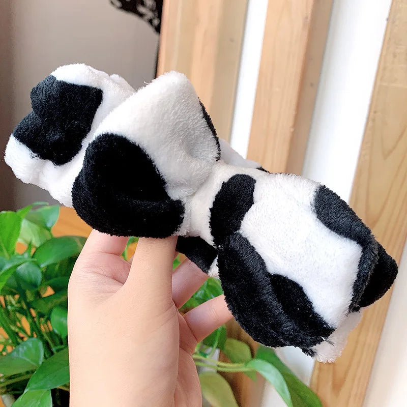 Cute Dot Striped Bow Coral Fleece Soft Headband For Women Girls Face Washing Makeup