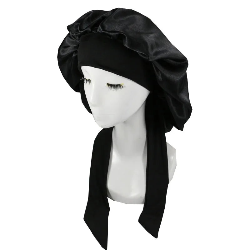 Unisex Satin Solid Bonnet Sleeping Hat Night Sleep Cap
