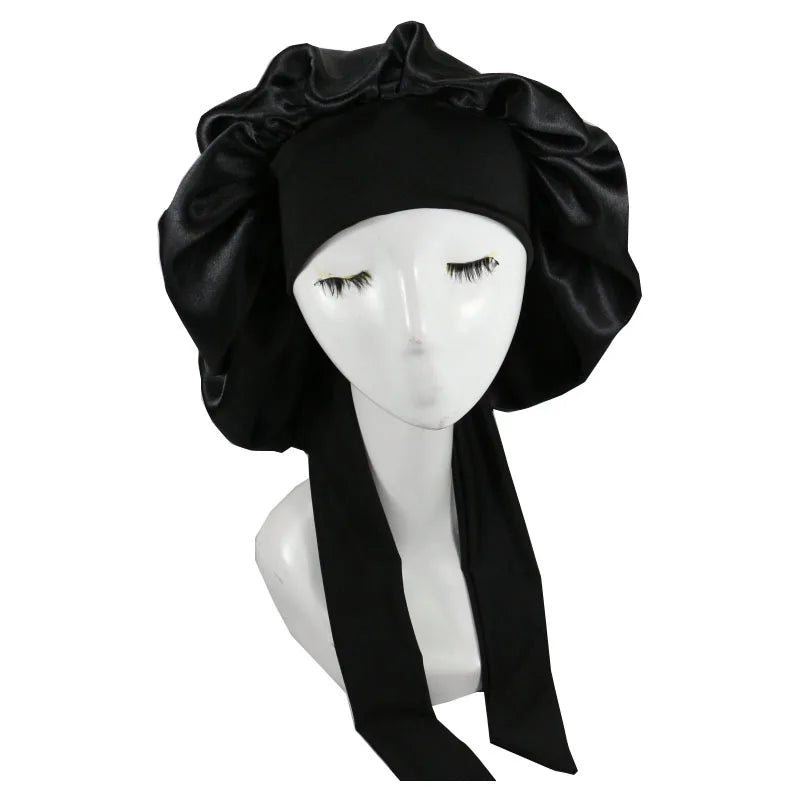 Unisex Satin Solid Bonnet Sleeping Hat Night Sleep Cap