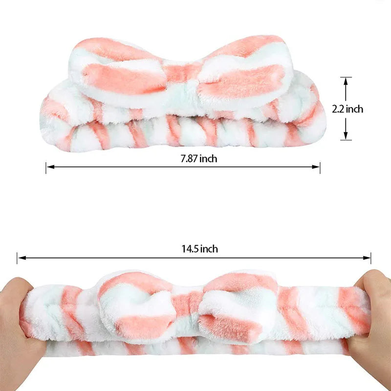 Cute Dot Striped Bow Coral Fleece Soft Headband For Women Girls Face Washing Makeup