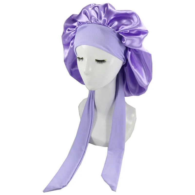 Unisex Satin Solid Bonnet Sleeping Hat Night Sleep Cap