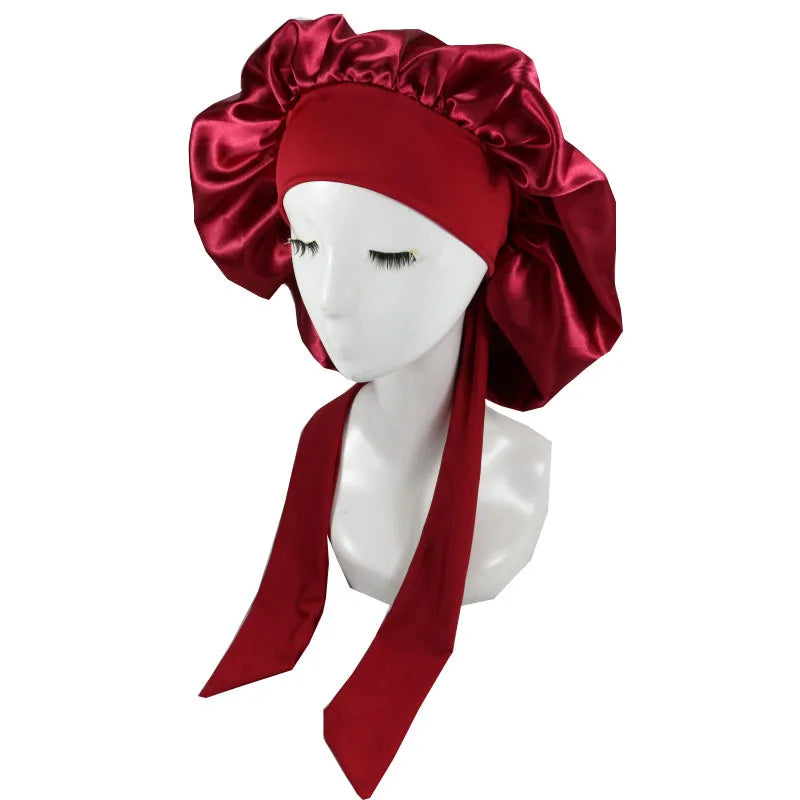Unisex Satin Solid Bonnet Sleeping Hat Night Sleep Cap
