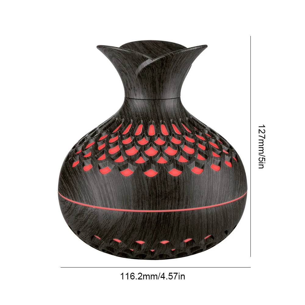 300ML Wood Grain Flower Humidifier Silent Aromatherapy Diffuser USB Rechargeable