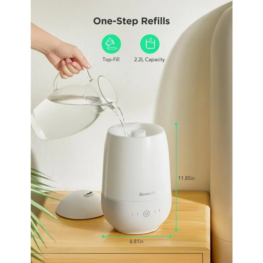 Smart Mini Humidifier for Baby Nursery, Top Fill Cool Mist Humidifier with Scent Diffuser & Nightlight, Built-in Sensor
