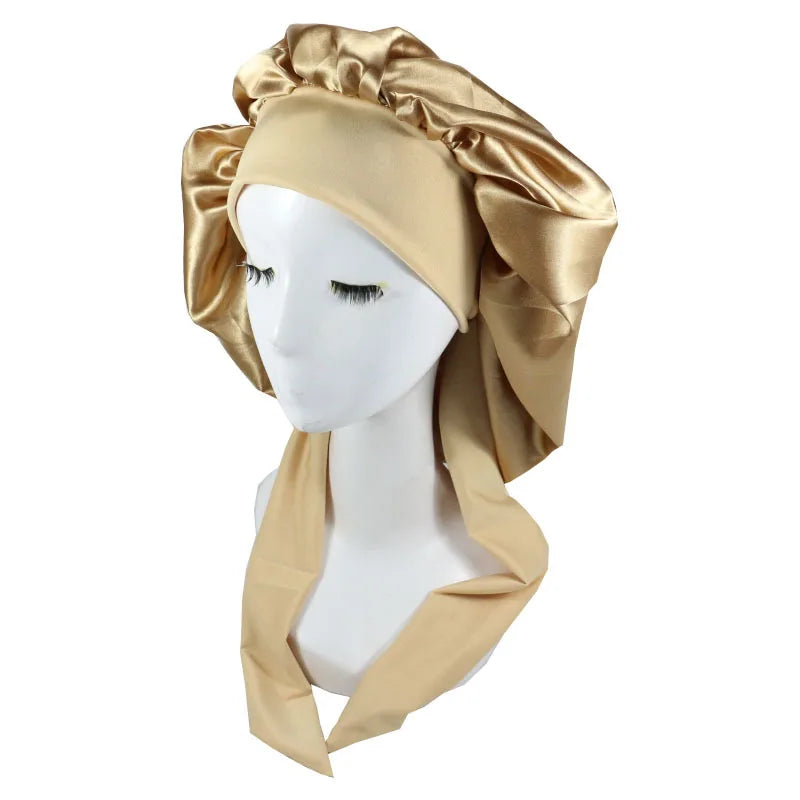 Unisex Satin Solid Bonnet Sleeping Hat Night Sleep Cap