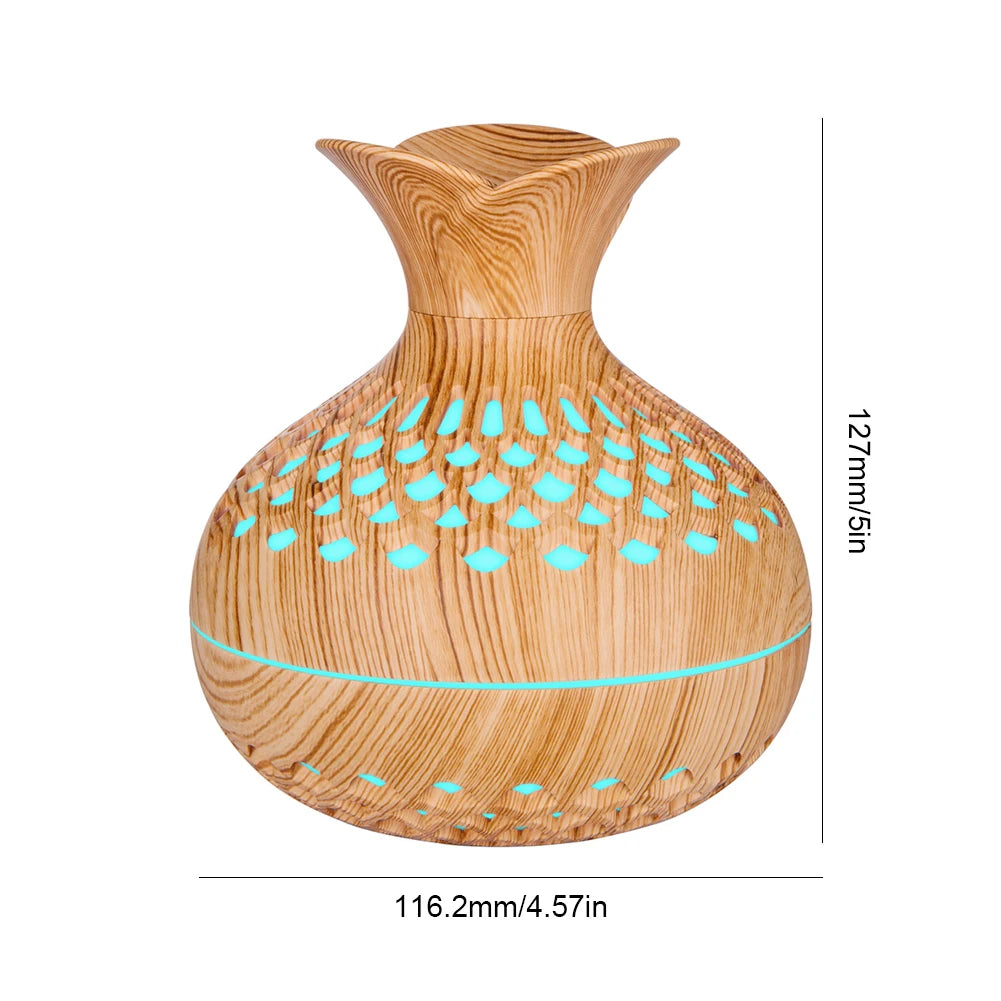 300ML Wood Grain Flower Humidifier Silent Aromatherapy Diffuser USB Rechargeable