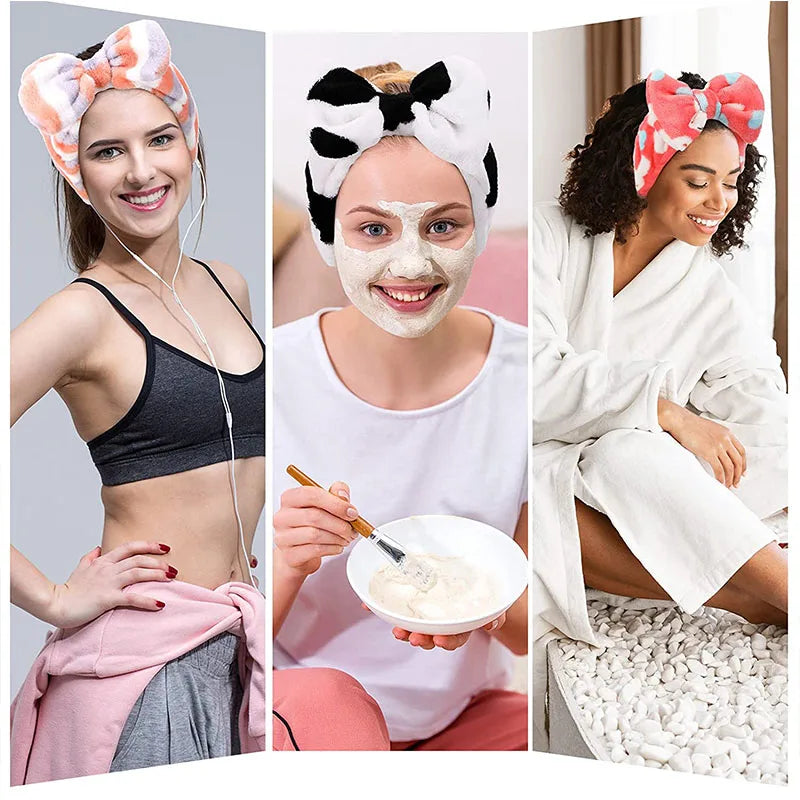 Cute Dot Striped Bow Coral Fleece Soft Headband For Women Girls Face Washing Makeup