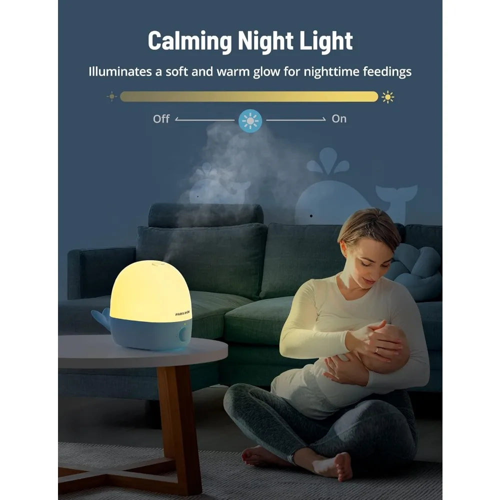 Willow Whale 2.5L Cool Mist Humidifier for Home, Nursery, Baby with Essential Oil Diffuser, BPA Free