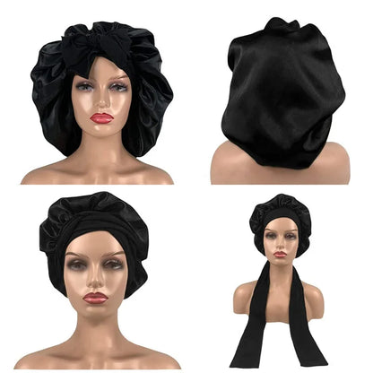 Unisex Satin Solid Bonnet Sleeping Hat Night Sleep Cap