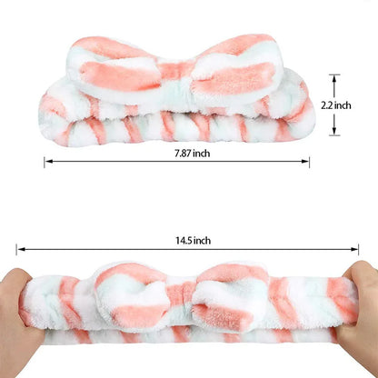 Cute Dot Striped Bow Coral Fleece Soft Headband For Women Girls Face Washing Makeup