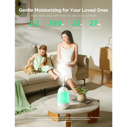 Smart Mini Humidifier for Baby Nursery, Top Fill Cool Mist Humidifier with Scent Diffuser & Nightlight, Built-in Sensor