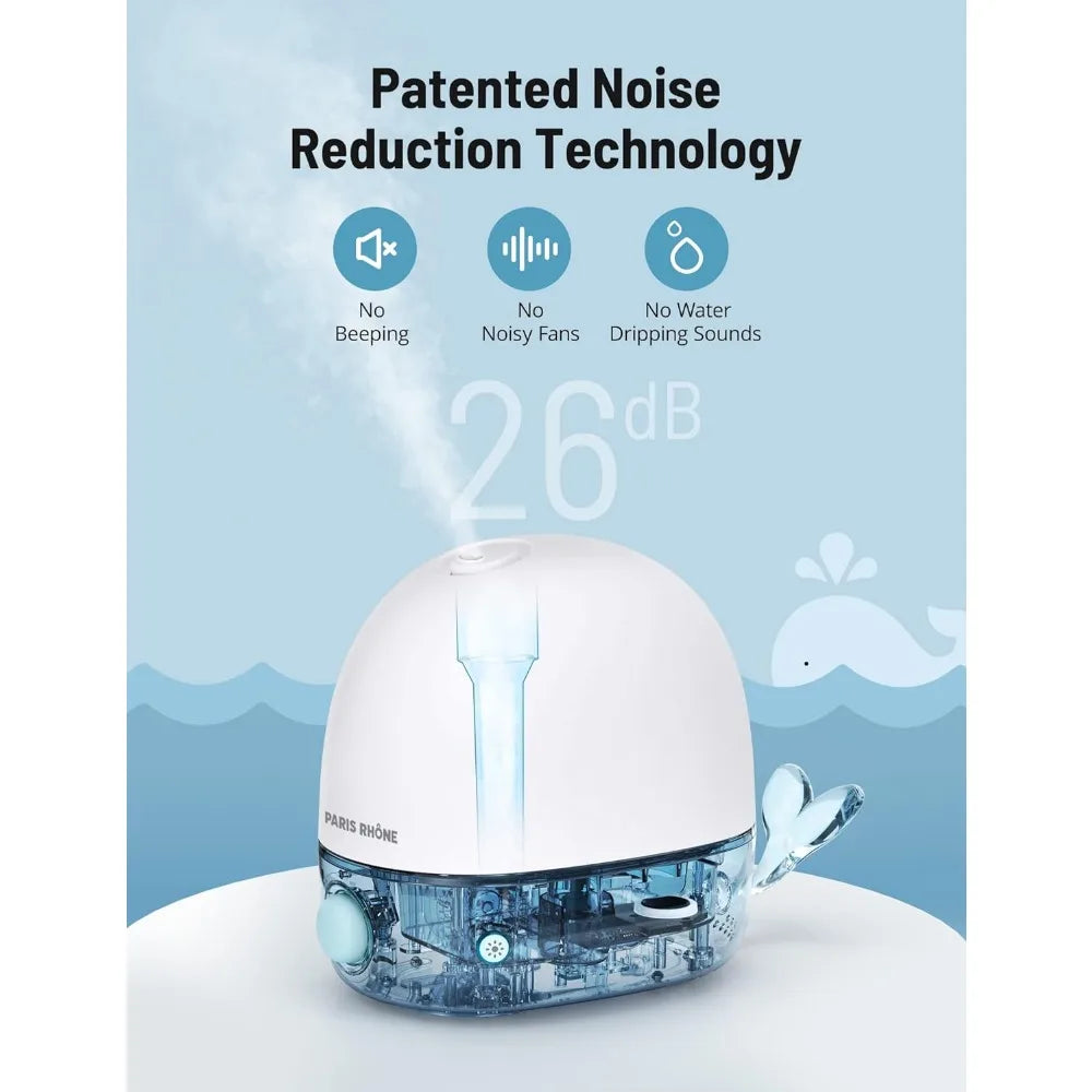 Willow Whale 2.5L Cool Mist Humidifier for Home, Nursery, Baby with Essential Oil Diffuser, BPA Free